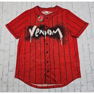 Marvel Comics Spiderman Venom Baseball Graphic Red Button Jersey MENS SZ M
